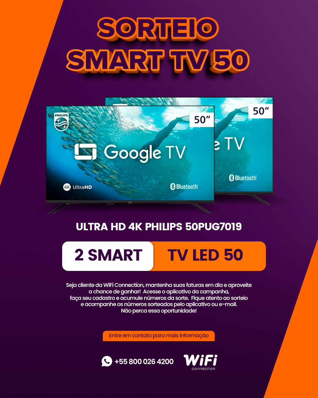 Carrossel WiFi Connection, lâmina 3: sorteio Smart TV 50 Google TV