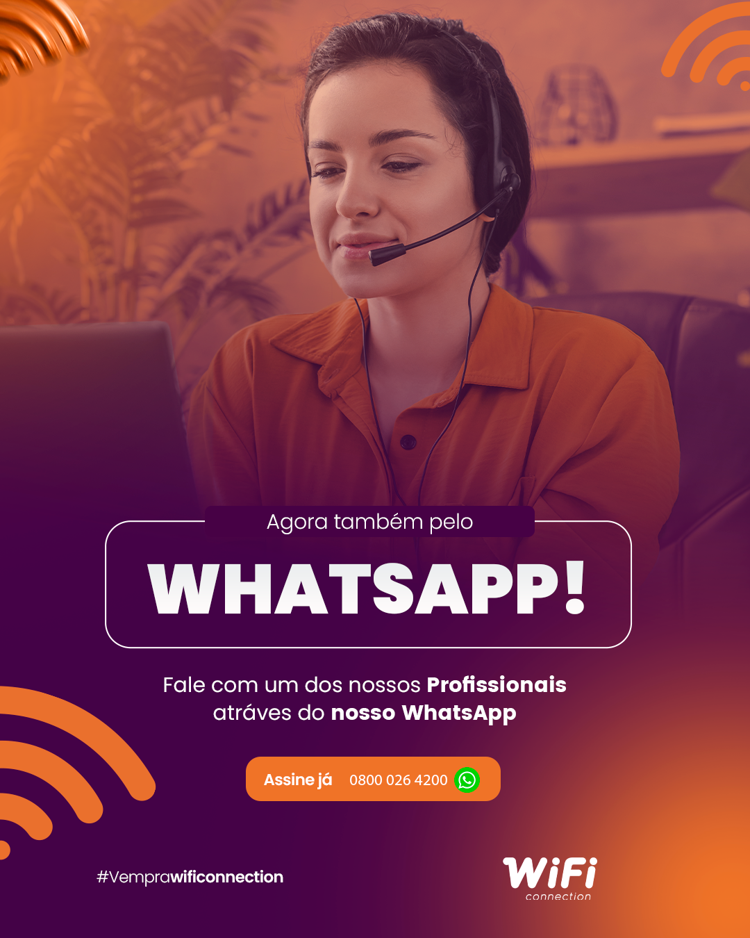 Anúncio WiFi Connection — atendimento agora também pelo WhatsApp