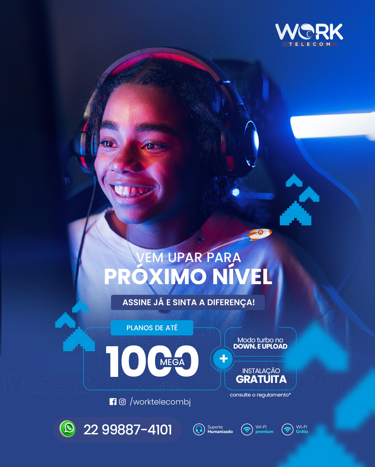 Anúncio Work Telecom — plano 1000 mega, assine já
